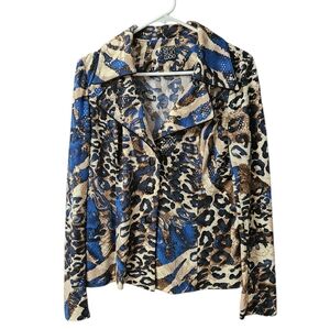 CLARA SUN WOO Women's Blazer Animal Print Blue Tan See Measurements